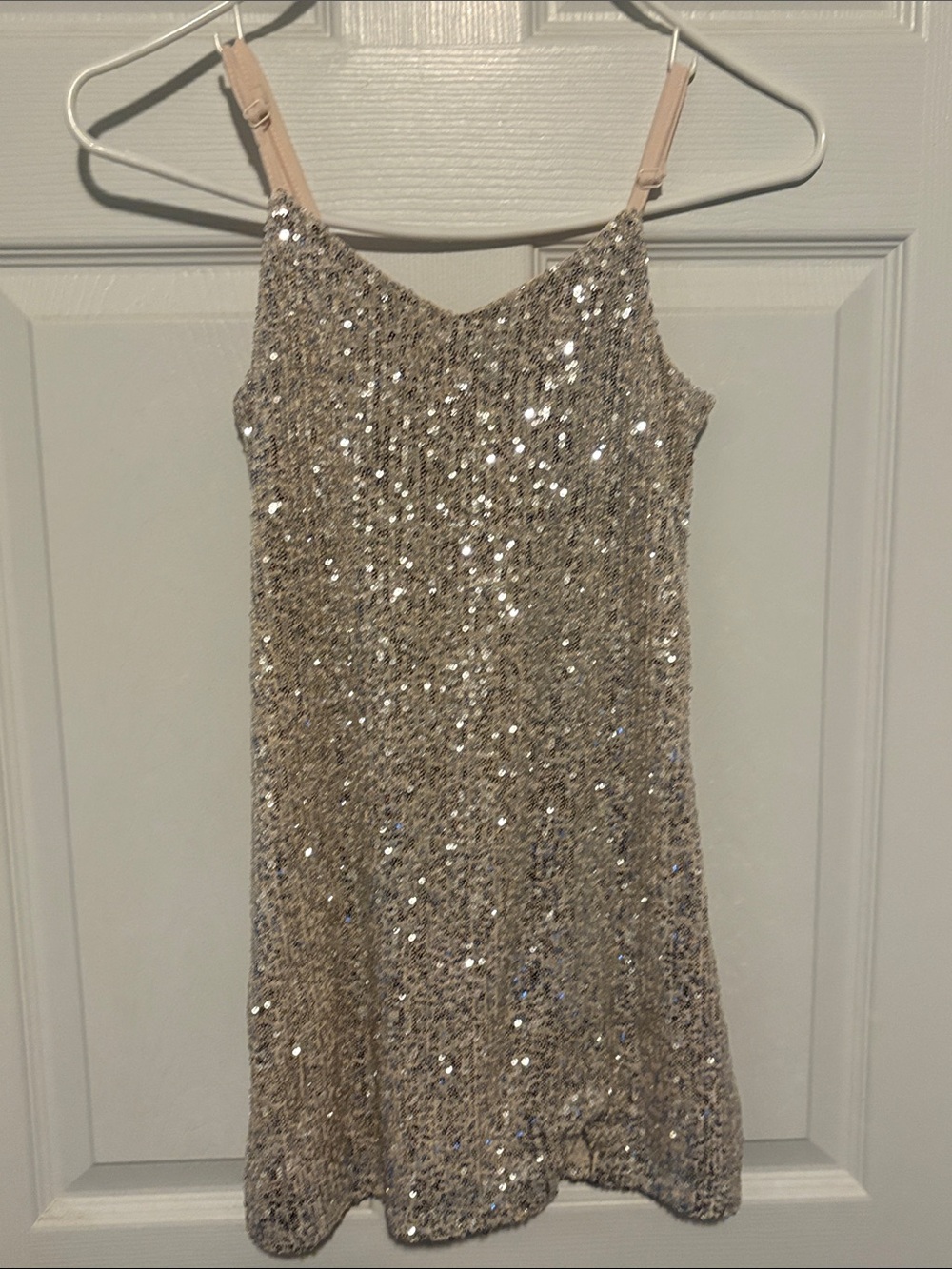 Girls Sequin Slip Dress in Champagne
